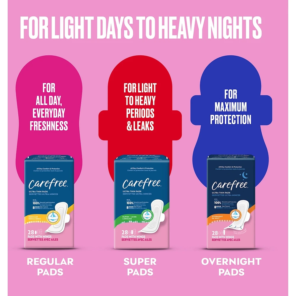 CAREFREE® Ultra Thin Pads, Regular Pads With Wings, 28ct