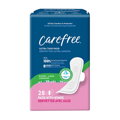 CAREFREE® Ultra Thin Pads, Super/Long Pads With Wings, 28ct