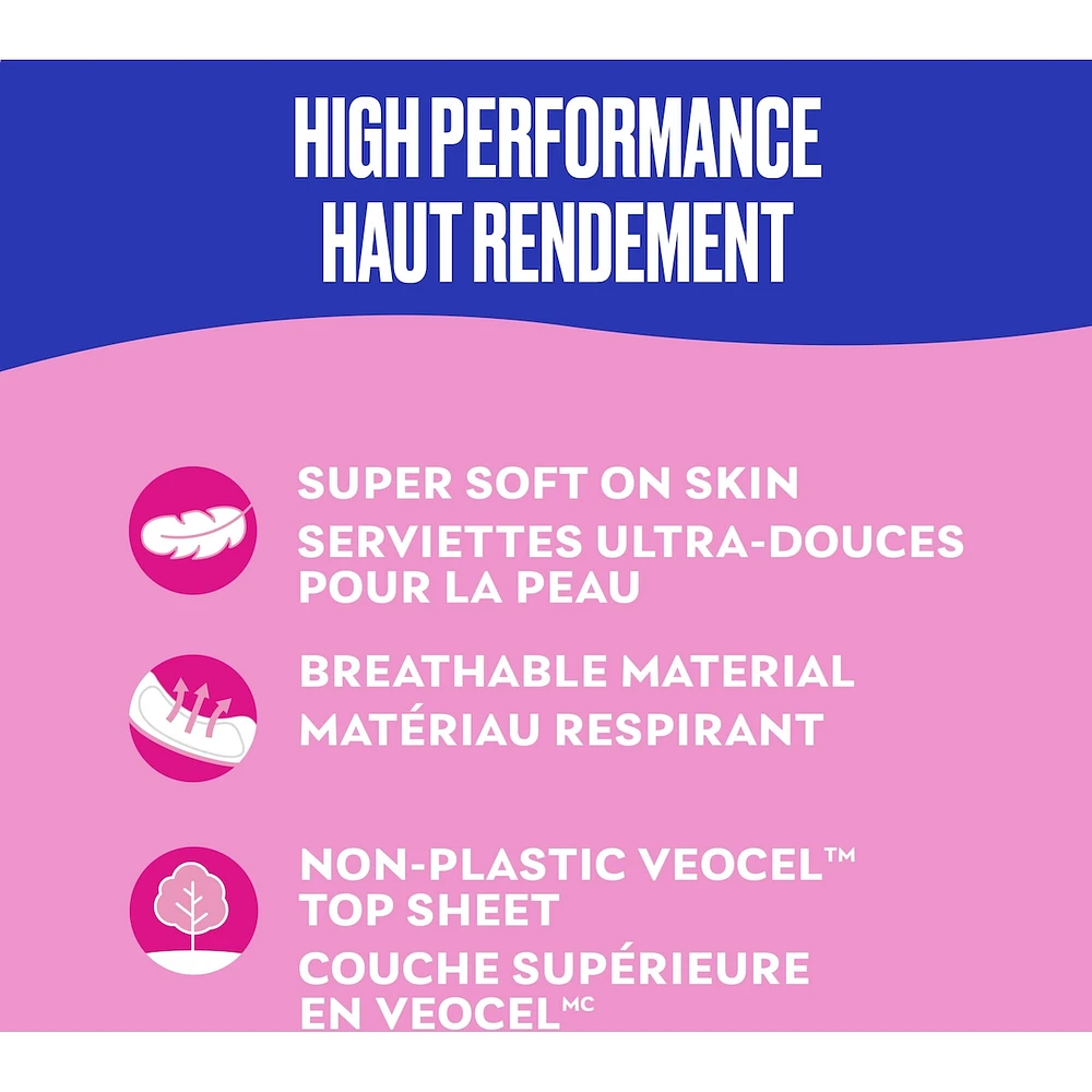 28 serviettes longues CAREFREEMD ultra-minces avec ailes à absorptivité super