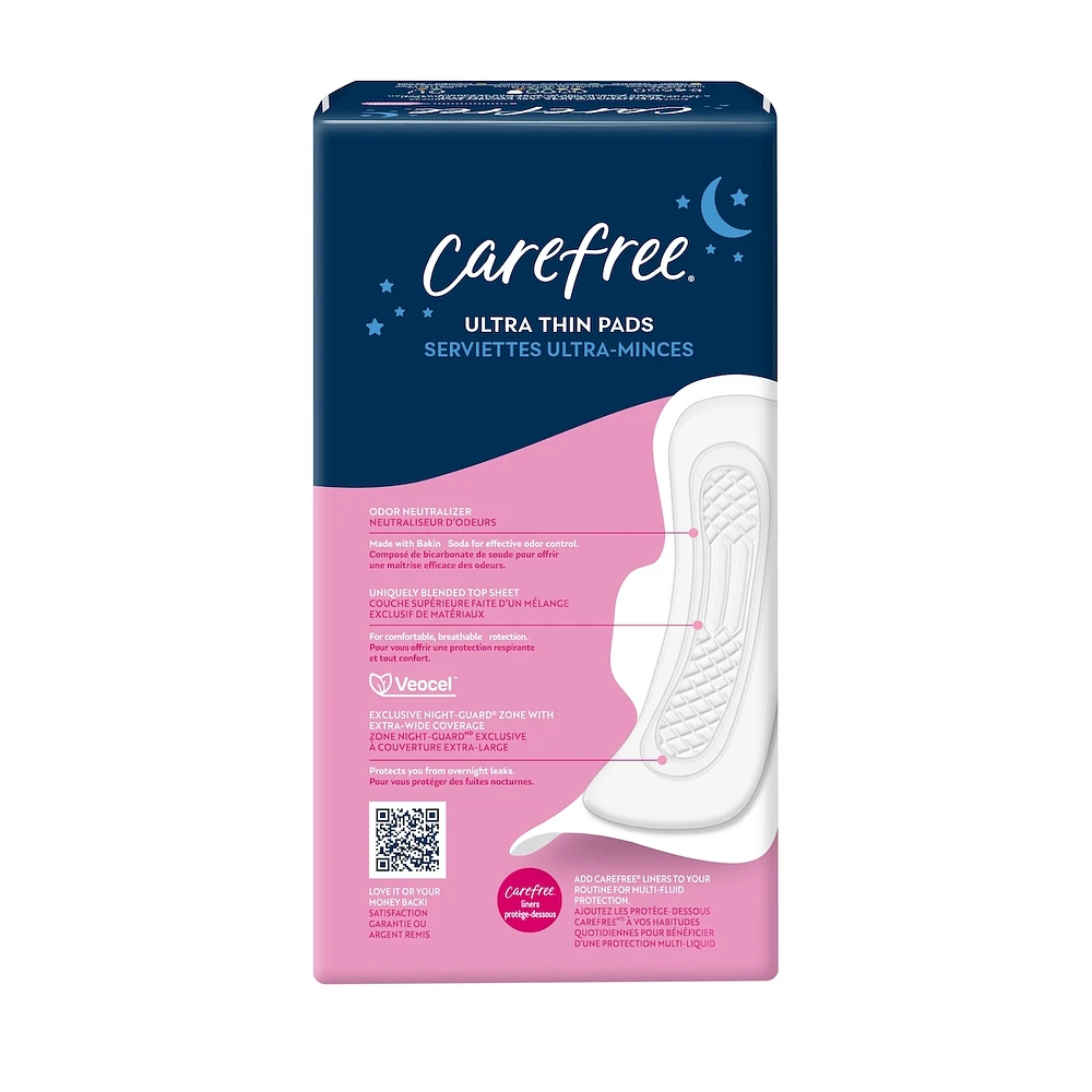 CAREFREE® Ultra Thin Pads, Overnight With Wings, 28ct