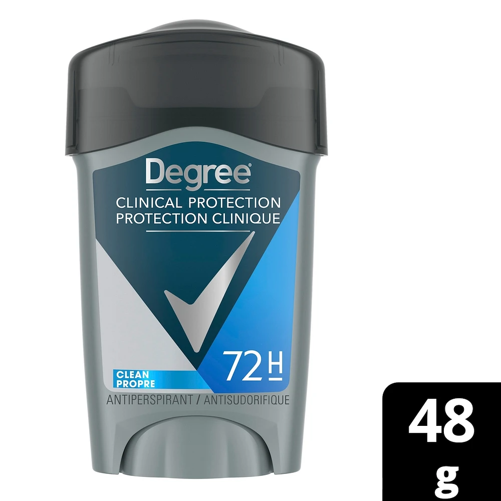 Bâton Antisudorifique pour contrôler la transpiration Degree Men Clinical+ Propre protection antibactérienne contre les odeurs 48 g