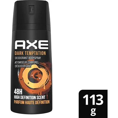 AXE  Dual Action Deodorant Body Spray for Long Lasting Odour Protection Dark Temptation Dark Chocolate Men's Deodorant 48 hours Fresh formulated without Aluminum 113 GR