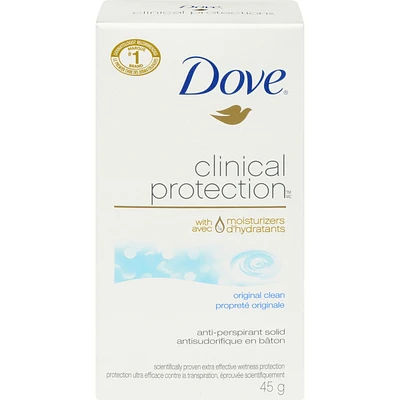 Dove Clinical Protection Antiperspirant Solid for sensitive skin Original Clean antibacterial odour protection 45 g