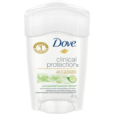 Antisudorifique en bâton pour peaux sensibles Dove Protection Clinique Essentiels Fraîcheur protection antibactérienne contre les odeurs 45 g