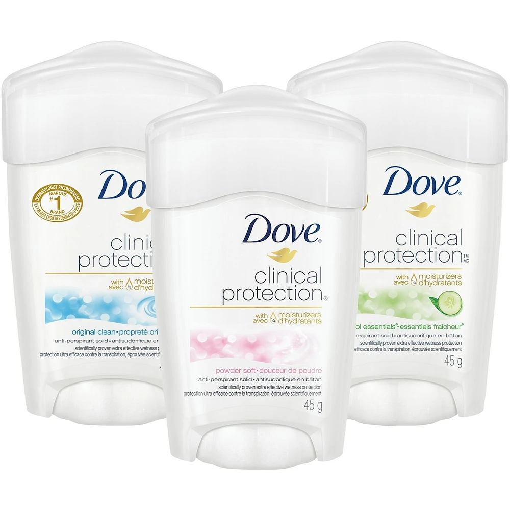 Dove Clinical Protection Antiperspirant Stick for sensitive skin Cool Essentials antibacterial odour protection 45 g