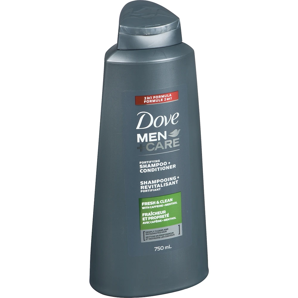 Dove Men+Care Fortifying Shampoo & Conditioner 2in1 for daily use Fresh Clean with caffeine and menthol 750 ml