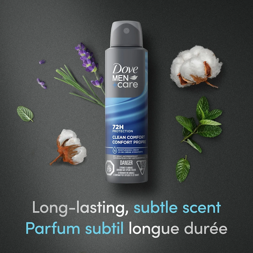 Dove Men+Care  Dry Spray Antiperspirant 48h sweat and odour protection Clean Comfort with 1/4 moisturizing technology 107 g