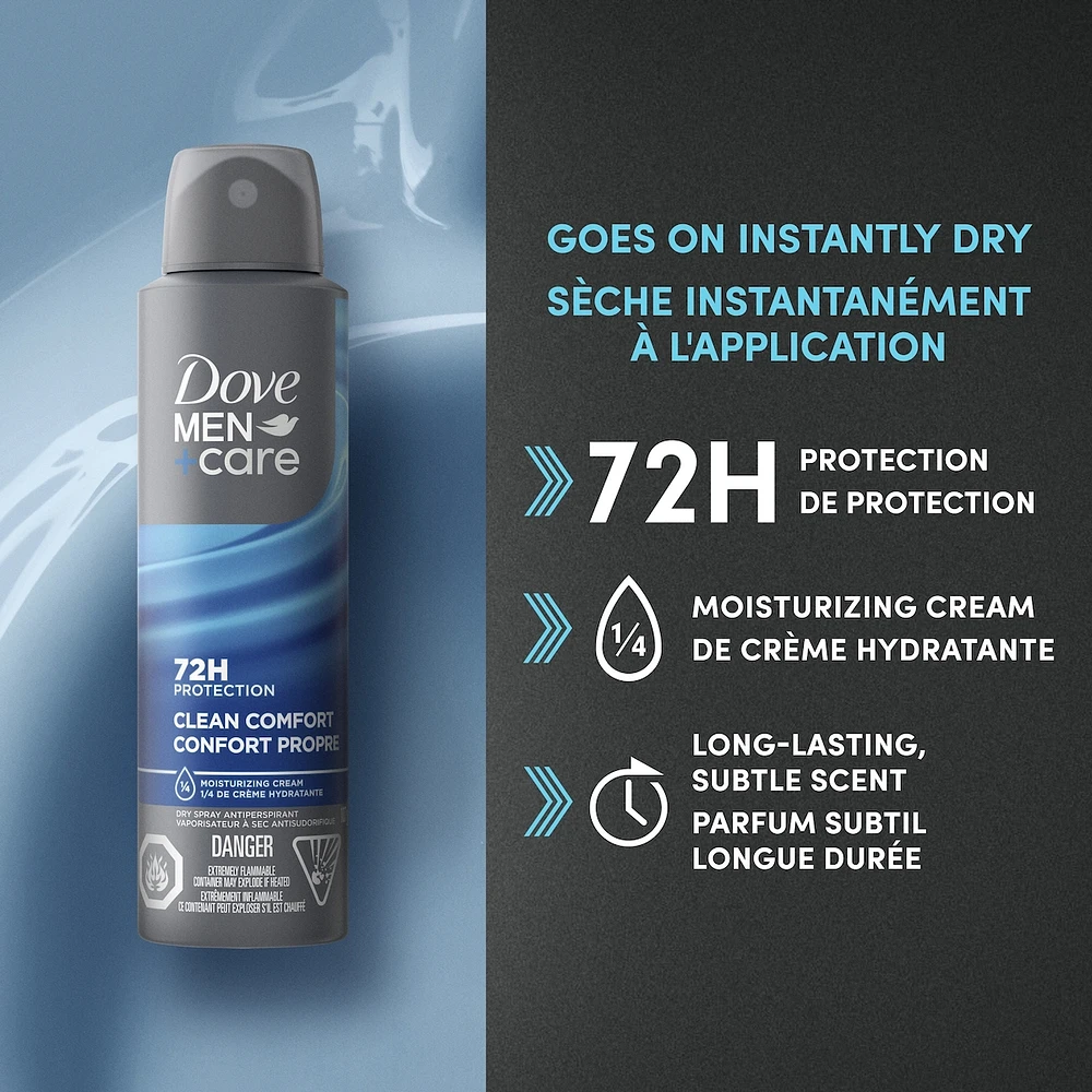 Dove Men+Care  Dry Spray Antiperspirant 48h sweat and odour protection Clean Comfort with 1/4 moisturizing technology 107 g