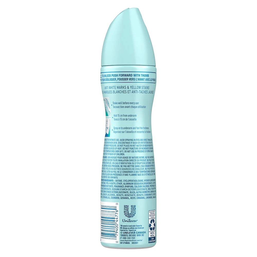 Vaporisateur sec Antisudorifiq Dove Black+White Eau Vive protection antibactérienne contre les odeurs 107 GR