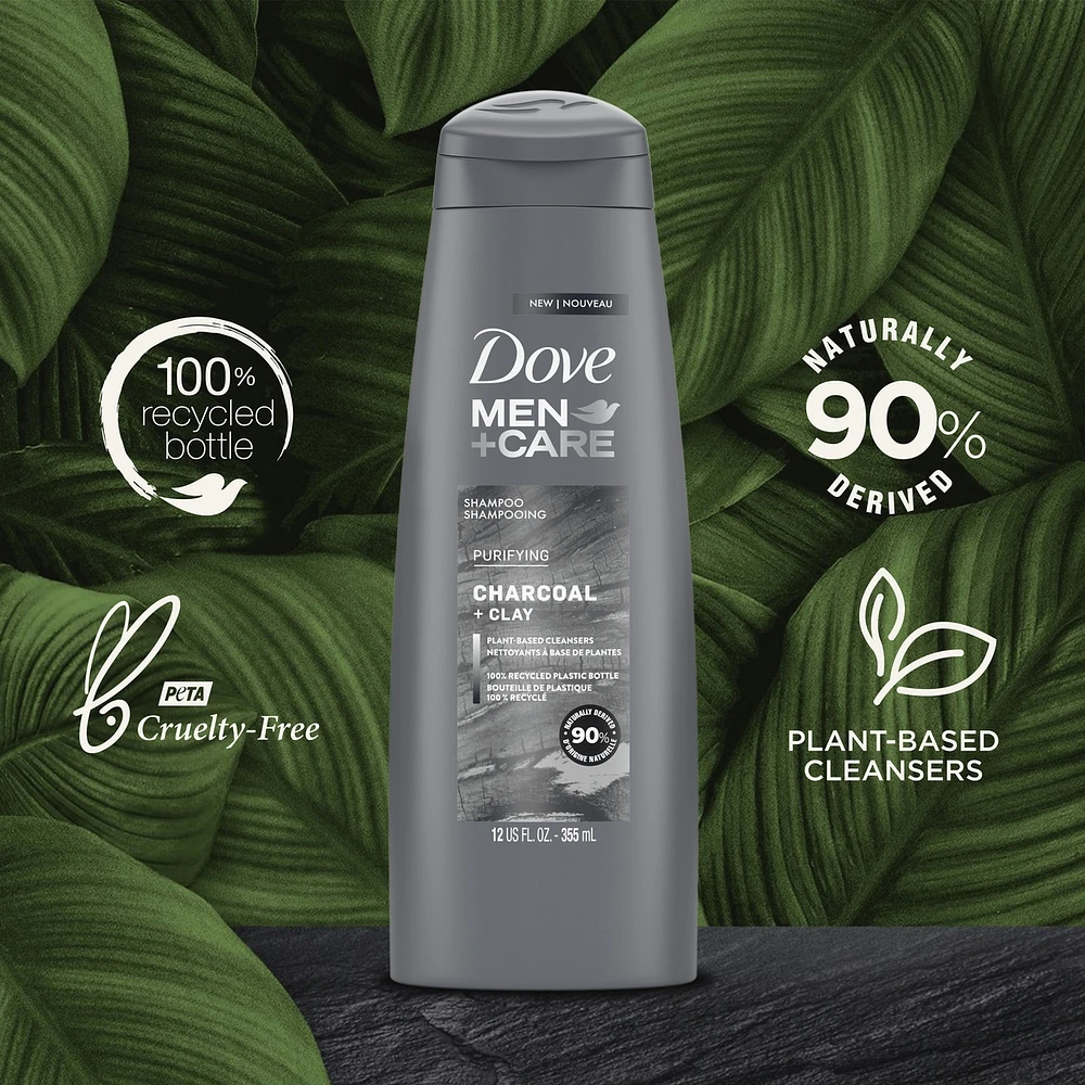 Dove Men+Care  Shampoo for healthy hair Charcoal + Clay naturally derived plant-based cleansers 355 ml