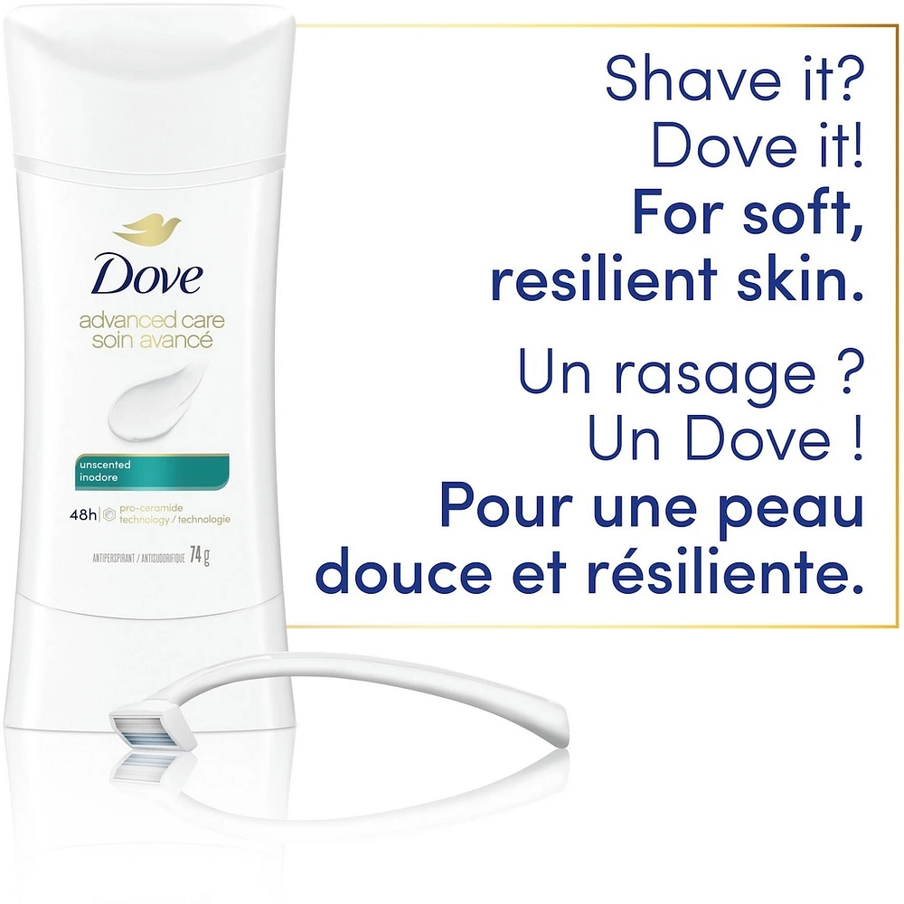 Dove Advanced Care Antiperspirant Deodorant Stick Unscented antibacterial odour protection