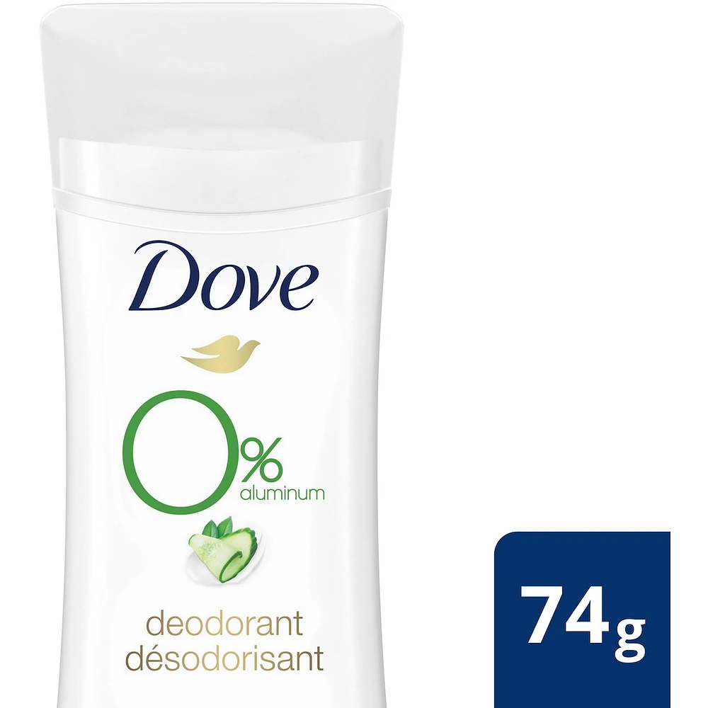 Dove 0% Aluminum Deodorant for smooth underarms Cucumber & Green Tea antibacterial odour protection 74 g