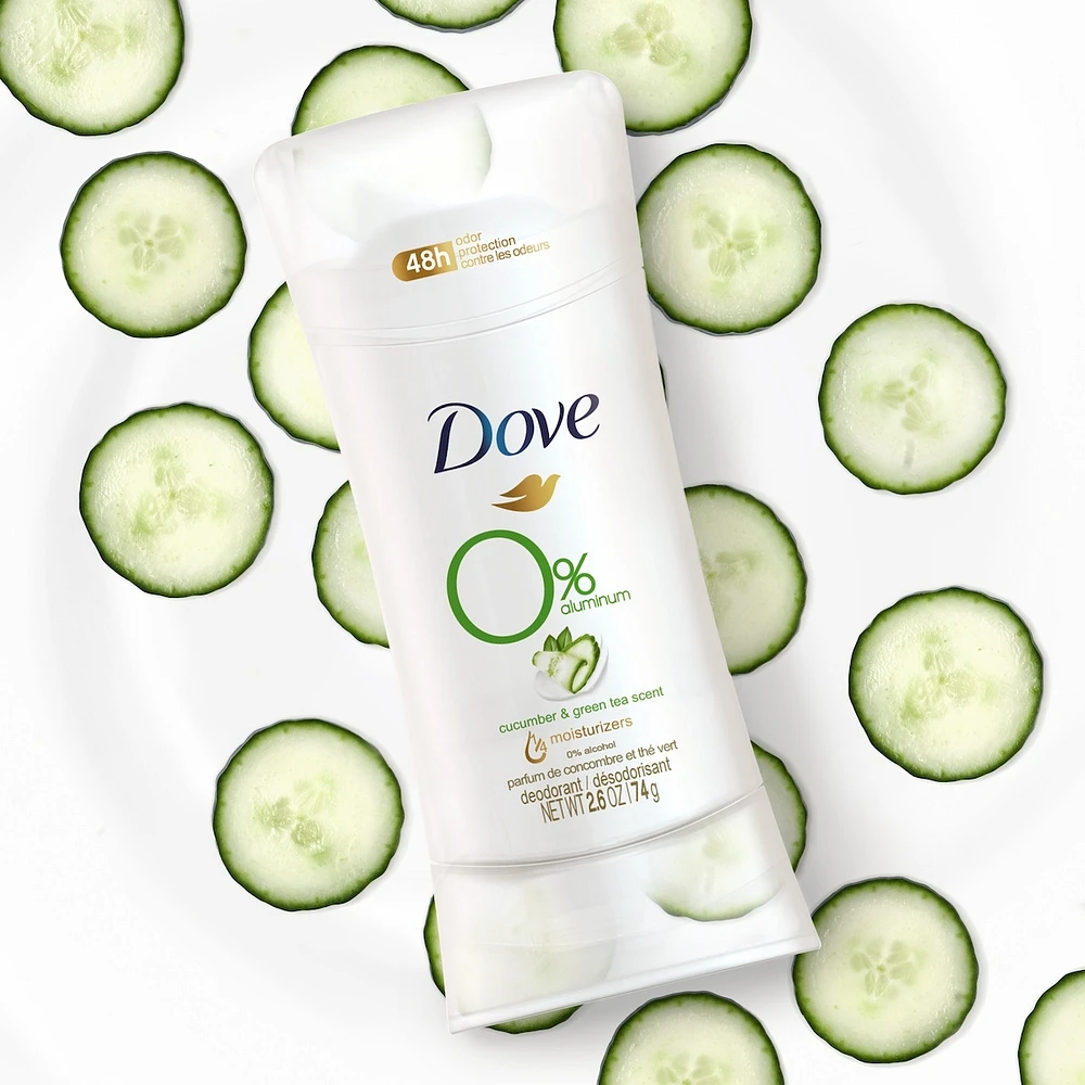 Dove 0% Aluminum Deodorant for smooth underarms Cucumber & Green Tea antibacterial odour protection 74 g