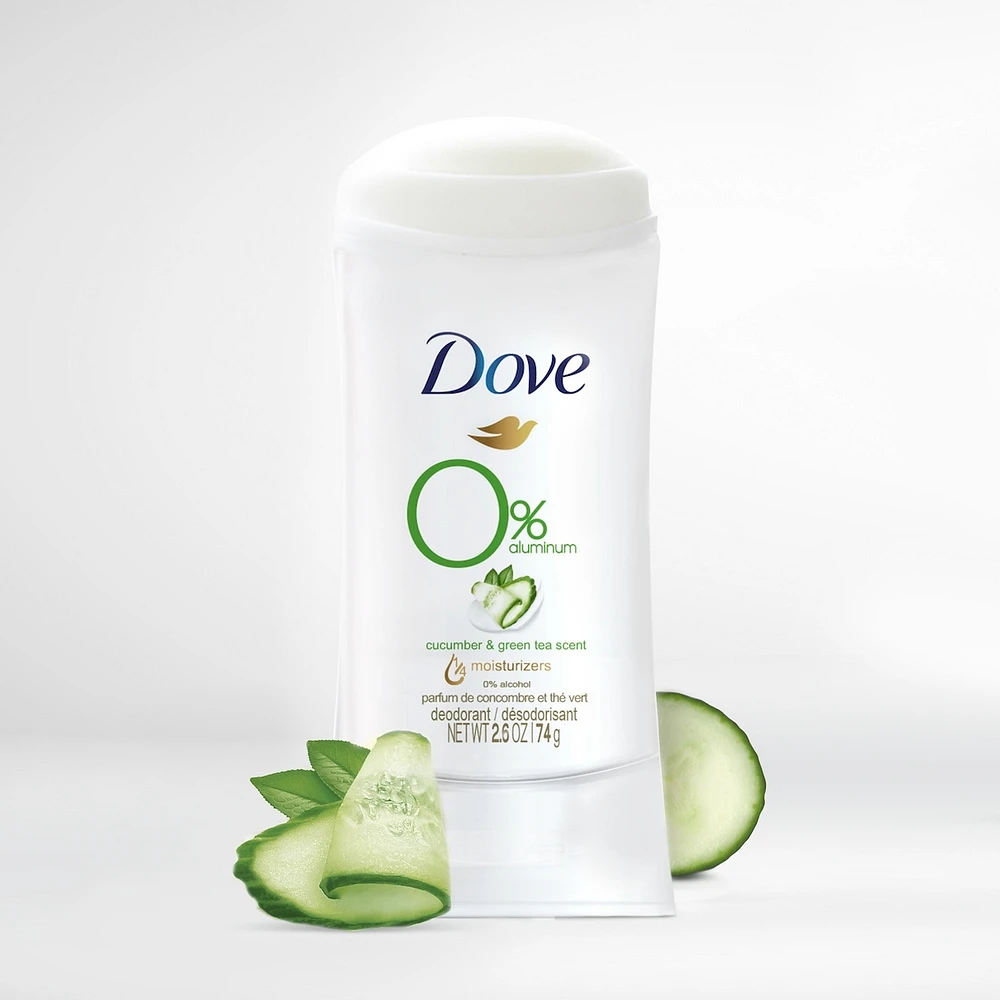 Dove 0% Aluminum Deodorant for smooth underarms Cucumber & Green Tea antibacterial odour protection 74 g