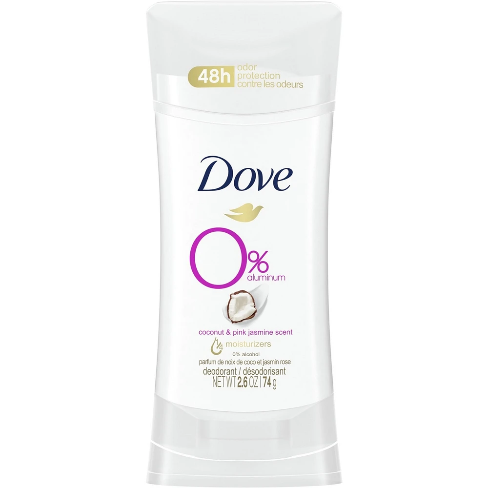 Dove 0% Aluminum Deodorant for smooth underarms Coconut and Pink Jasmine antibacterial odour protection 74 g