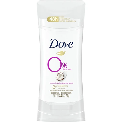 Dove 0% Aluminum Deodorant for smooth underarms Coconut and Pink Jasmine antibacterial odour protection 74 g