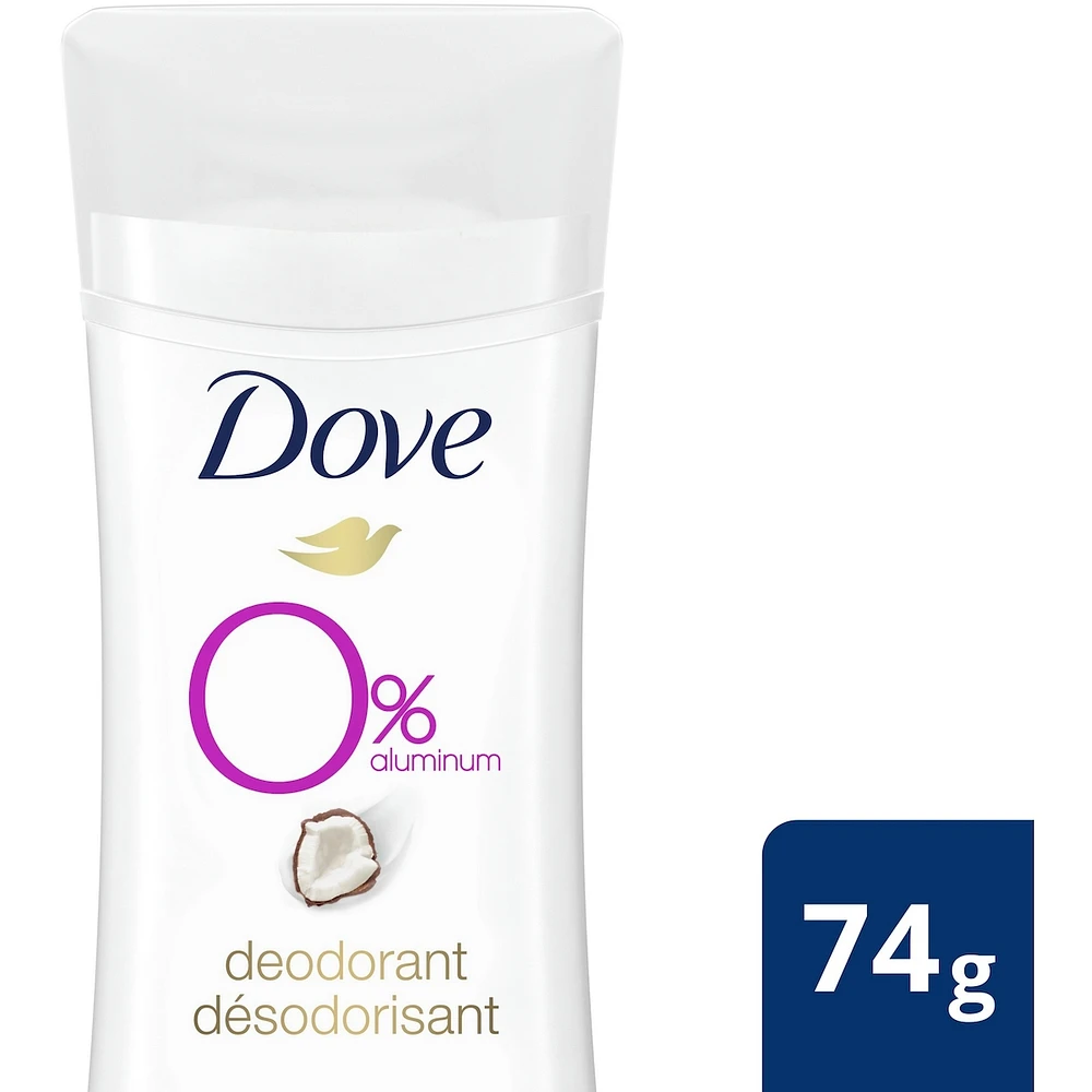 Dove 0% Aluminum Deodorant for smooth underarms Coconut and Pink Jasmine antibacterial odour protection 74 g
