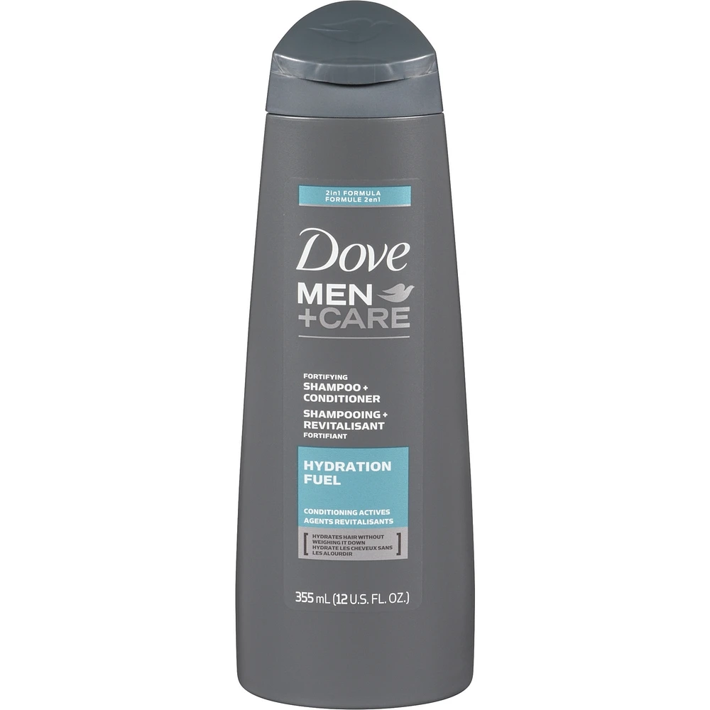 Dove Men+Care 2 in 1 Shampoo and Conditioner with conditioning actives Hydration Fuel fortifies with every wash 355 ml