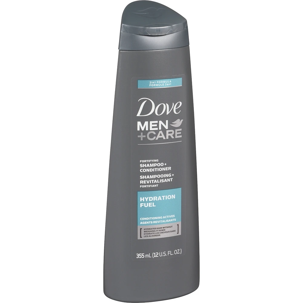Dove Men+Care 2 in 1 Shampoo and Conditioner with conditioning actives Hydration Fuel fortifies with every wash 355 ml