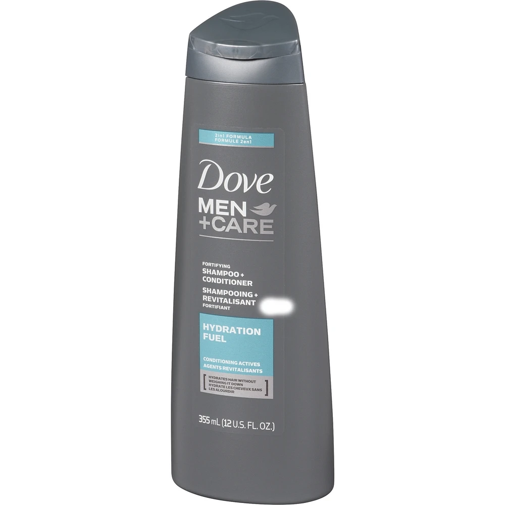 Dove Men+Care 2 in 1 Shampoo and Conditioner with conditioning actives Hydration Fuel fortifies with every wash 355 ml