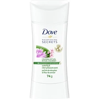 Antisudorifique en bâton pour femmes pour 48 h de protection contre la transpiration et des aisselles douces et confortables Dove Nourishing Secrets Nénuphar et Fleur de Cerisier sans crauté 74 g