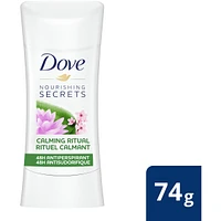 Antisudorifique en bâton pour femmes pour 48 h de protection contre la transpiration et des aisselles douces et confortables Dove Nourishing Secrets Nénuphar et Fleur de Cerisier sans crauté 74 g