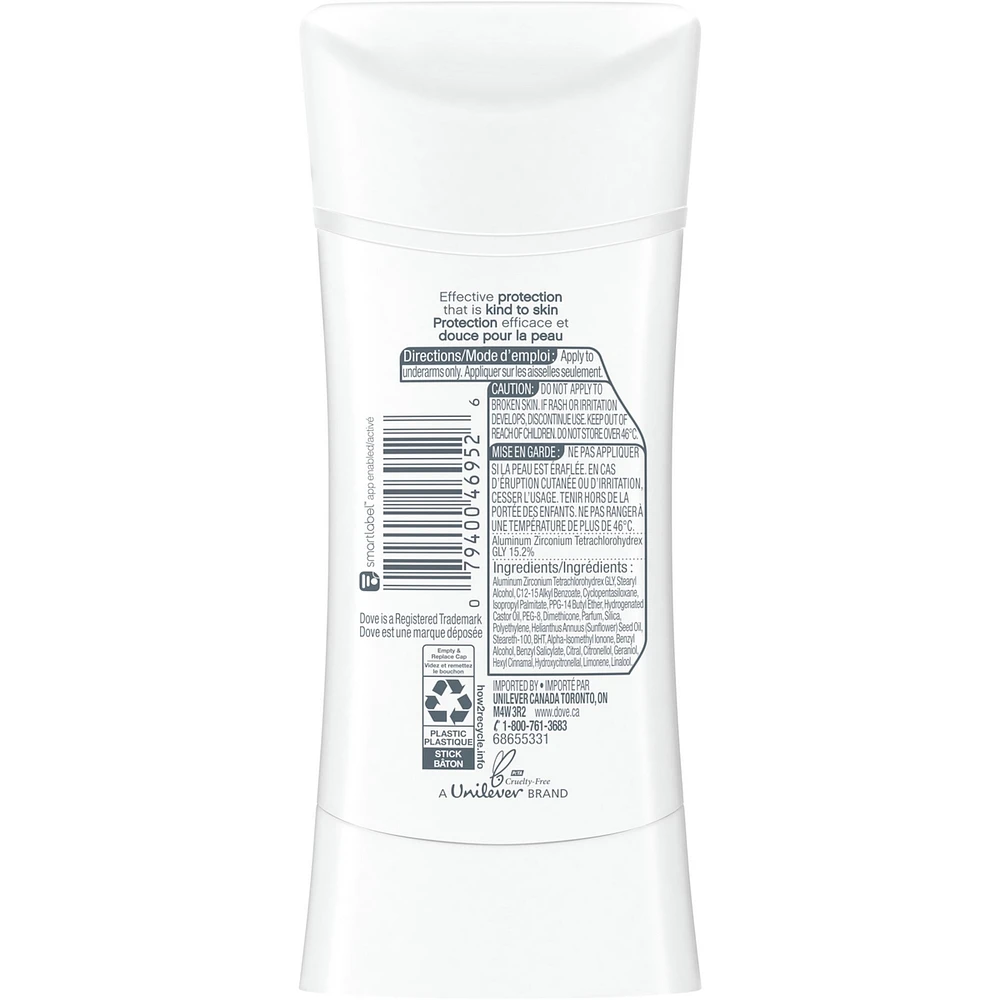 Antisudorifique en bâton pour femmes pour 48 h de protection contre la transpiration et des aisselles douces et confortables Dove Nourishing Secrets Nénuphar et Fleur de Cerisier sans crauté 74 g