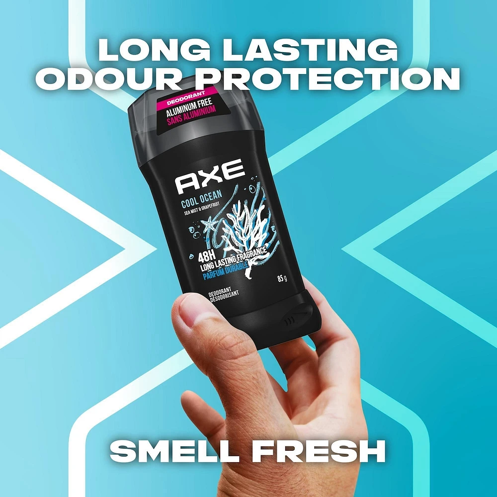 Désodorisant en bâton protection longue durée contre les odeurs avec 48 h de parfum léger et frais AXE  Cool Ocean formulé sans aluminium 85 g