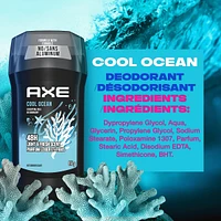 Désodorisant en bâton protection longue durée contre les odeurs avec 48 h de parfum léger et frais AXE  Cool Ocean formulé sans aluminium 85 g