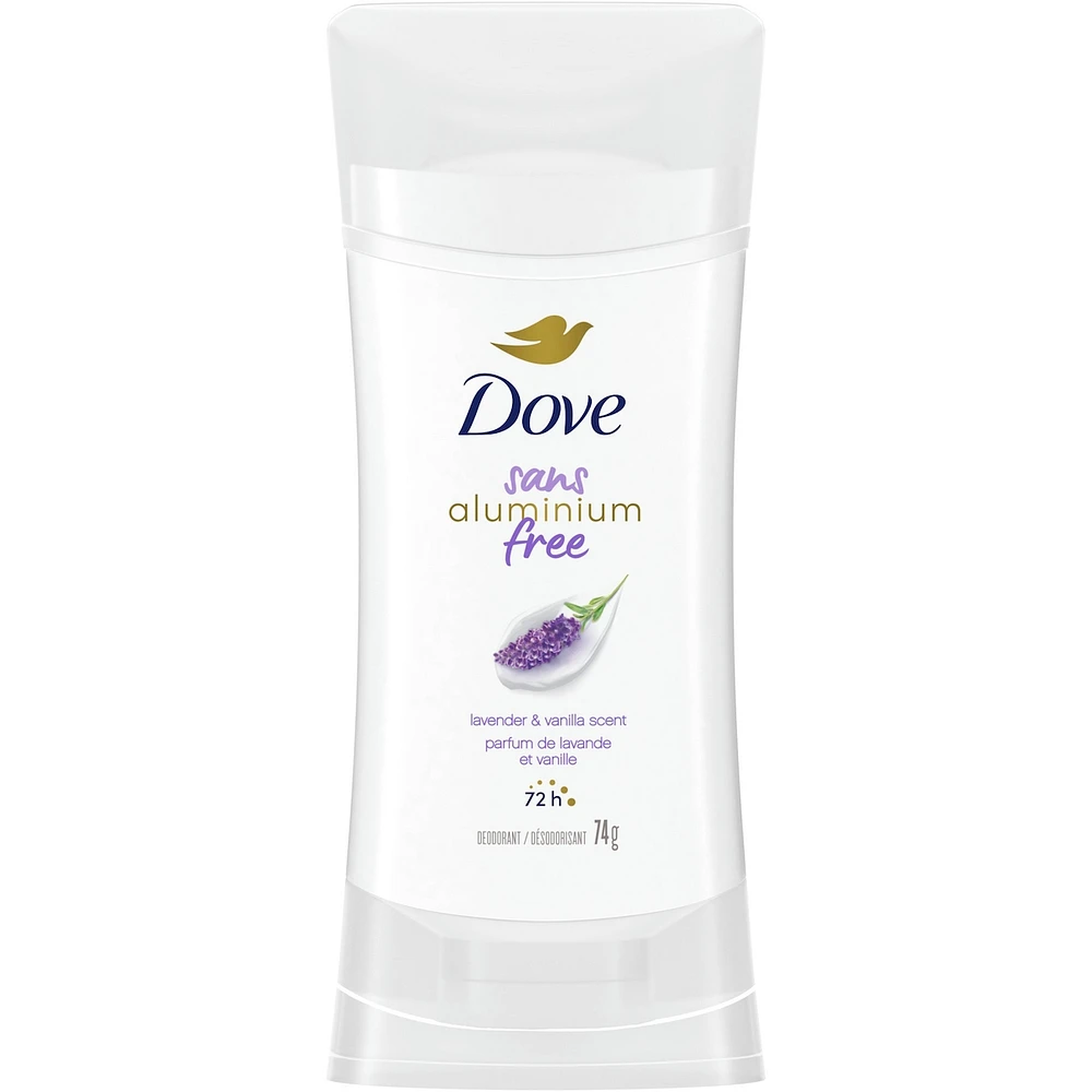 Désodorisant en Bâton pour 48 h de protection contre les odeurs Dove 0 % Aluminium Parfum de Lavande et Vanille désodorisant sans aluminium pour des aisselles lisses