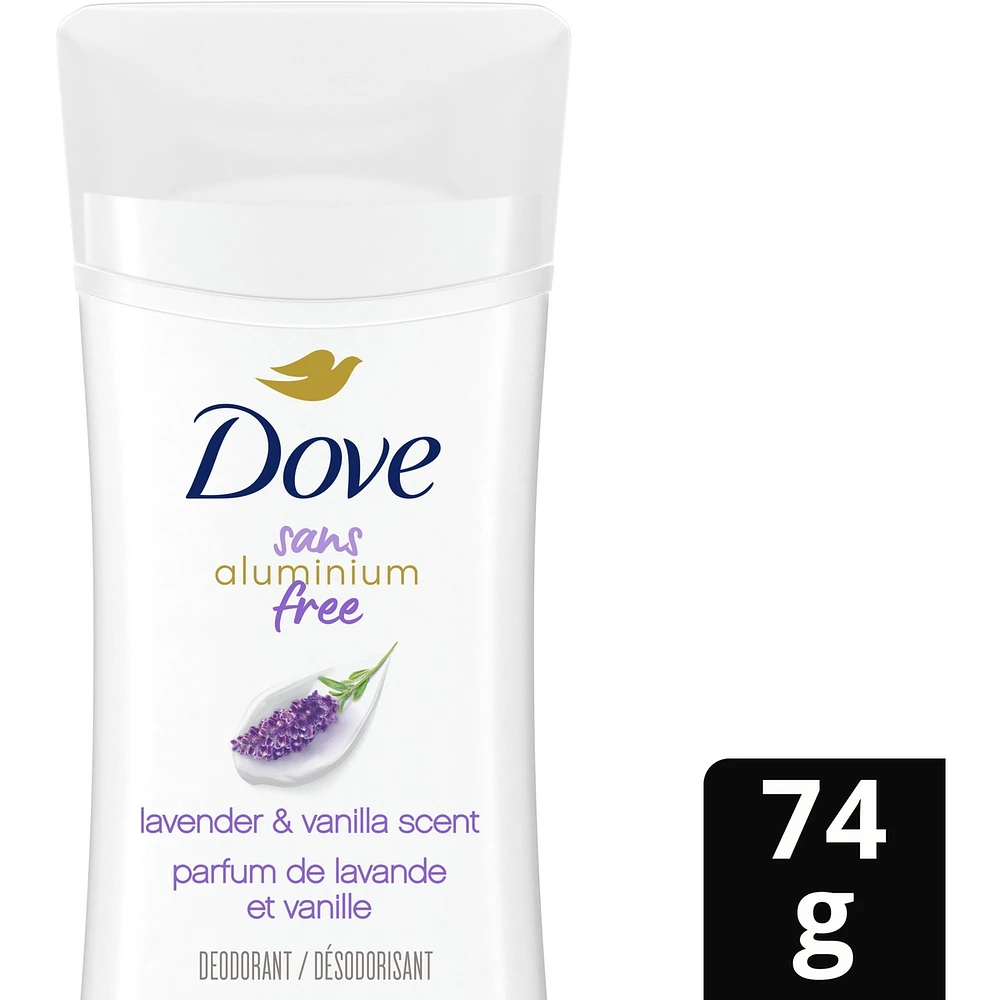 Désodorisant en Bâton pour 48 h de protection contre les odeurs Dove 0 % Aluminium Parfum de Lavande et Vanille désodorisant sans aluminium pour des aisselles lisses