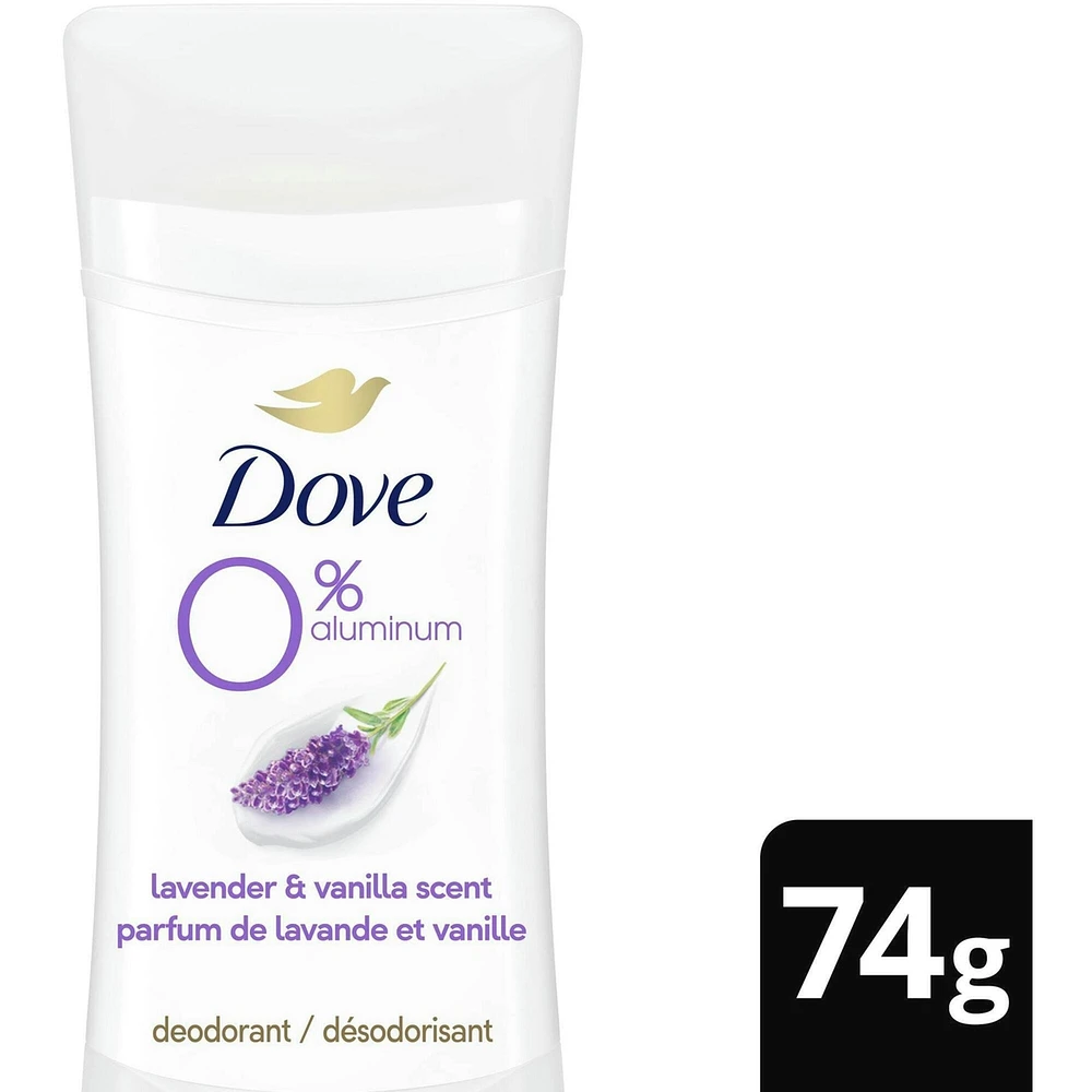 Désodorisant en Bâton pour 48 h de protection contre les odeurs Dove 0 % Aluminium Parfum de Lavande et Vanille désodorisant sans aluminium pour des aisselles lisses