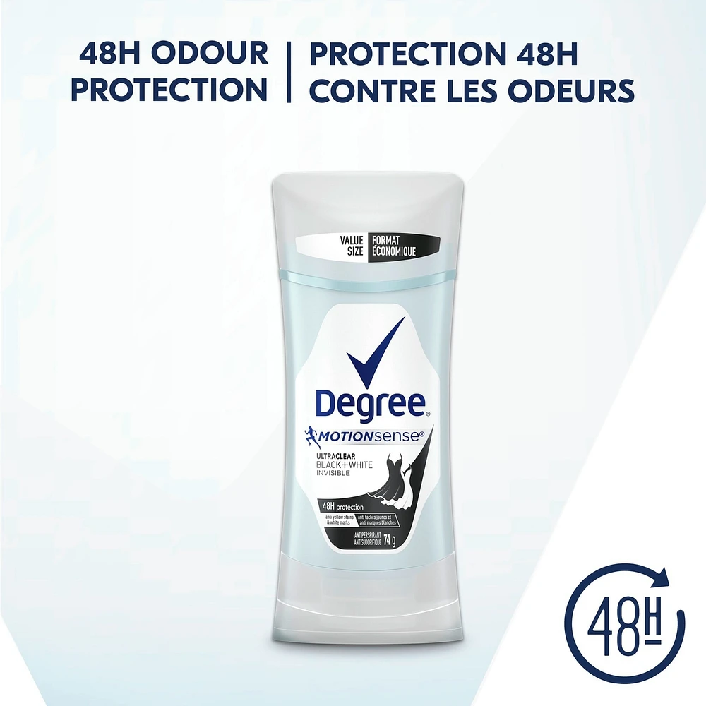 Antisudorifique en bâton pour une protection de 48 h contre les odeurs Degree for Women Ultraclear Black+White protection antibactérienne contre les odeurs 74 g