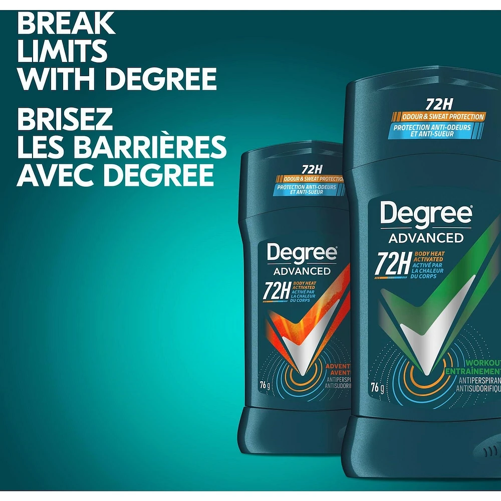 Antisudorifique en bâton pour une protection de 48 h contre les odeurs Degree Men Workout Endure protection antibactérienne contre les odeurs 76 g