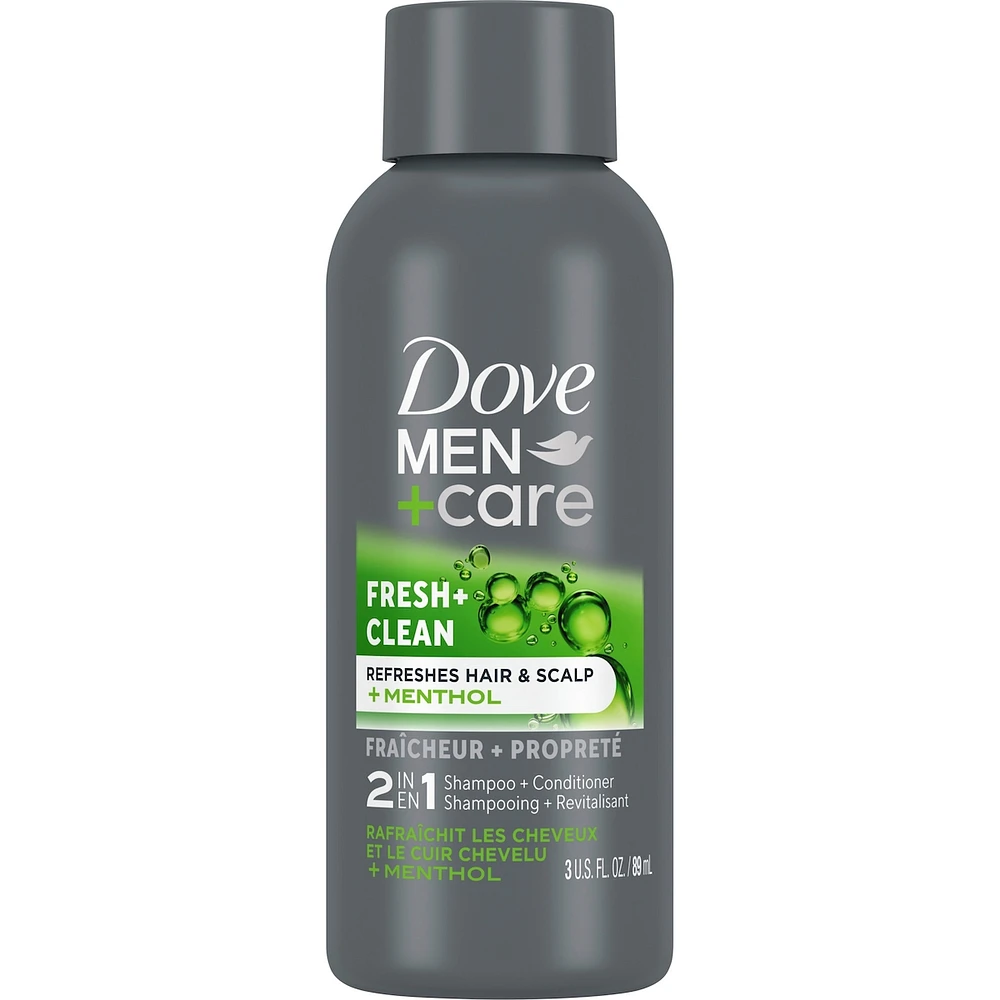 Dove Men+Care 2 in 1 Shampoo and Conditioner for daily use Fresh and Clean with caffeine and menthol 89mL