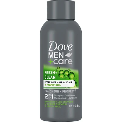 Dove Men+Care 2 in 1 Shampoo and Conditioner for daily use Fresh and Clean with caffeine and menthol 89mL