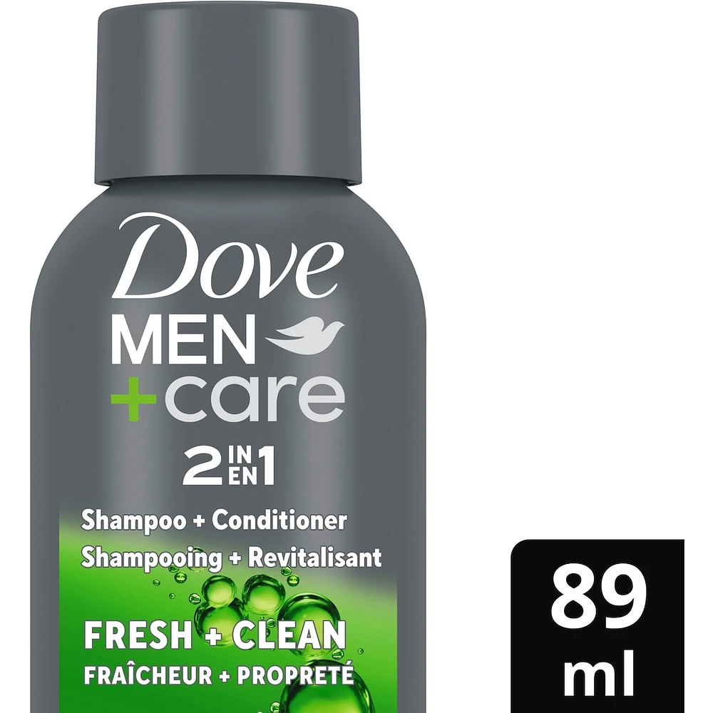 Dove Men+Care 2 in 1 Shampoo and Conditioner for daily use Fresh and Clean with caffeine and menthol 89mL