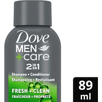 Dove Men+Care 2 in 1 Shampoo and Conditioner for daily use Fresh and Clean with caffeine and menthol 89mL