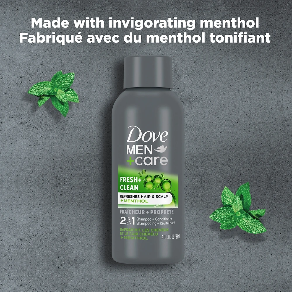 Dove Men+Care 2 in 1 Shampoo and Conditioner for daily use Fresh and Clean with caffeine and menthol 89mL