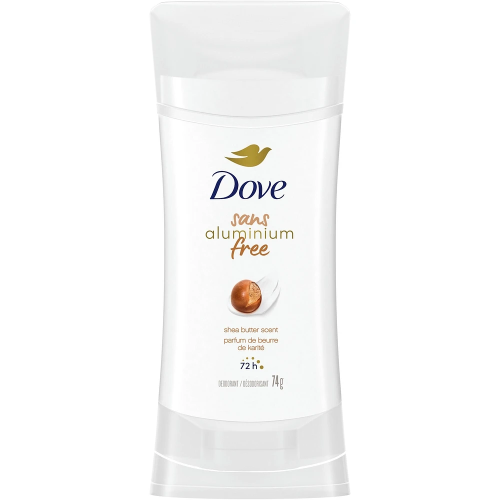 Désodorisant en Bâton pour 48 h de protection contre les odeurs Dove 0 % Aluminium Beurre de karité désodorisant sans aluminium pour des aisselles lisses 74 g