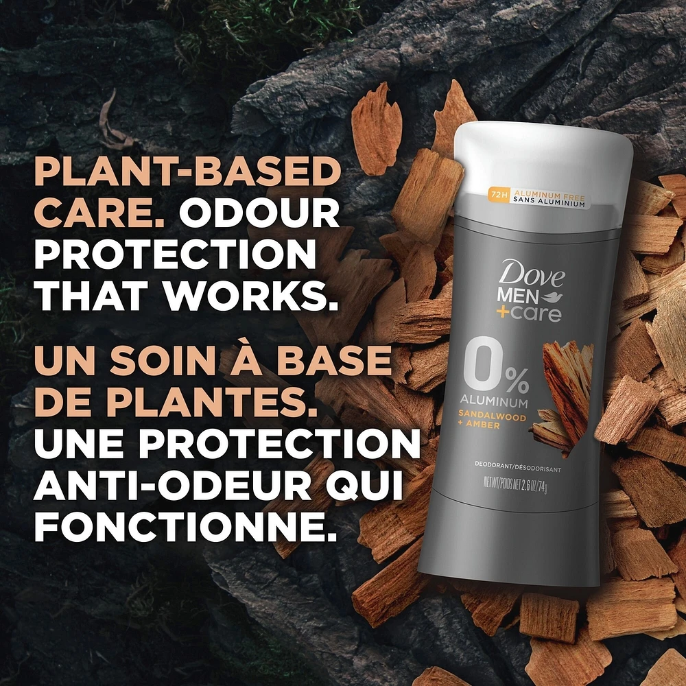 Men+Care 0% Aluminum Déodorant 72h Men's Aluminum-Free Deodorant Sandalwood & Amber Scent with Plant-Based Moisturizer