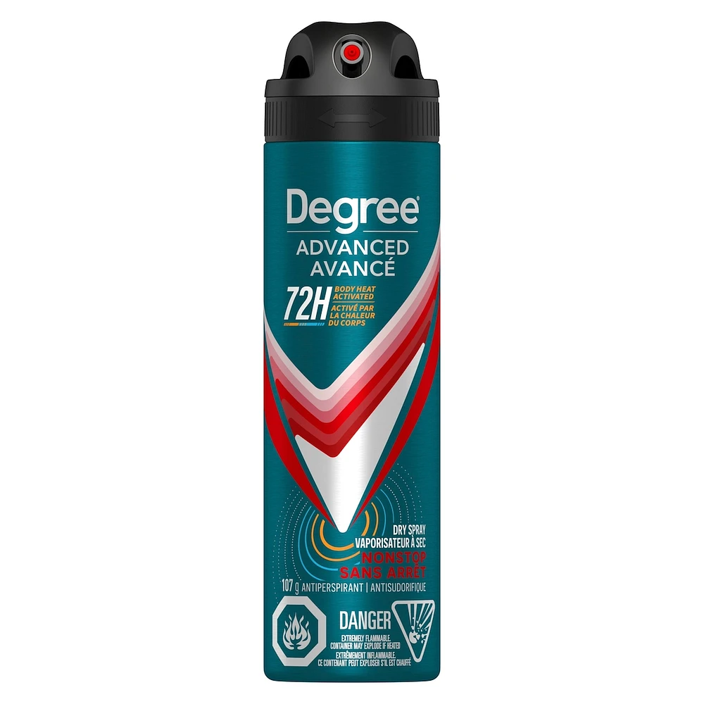 Antisudorifique en Vaporisateur à Sec pour 72 h de protection contre les odeurs et la transpiration Degree Men Advanced Sans Arrêt avec technologie MotionSense®