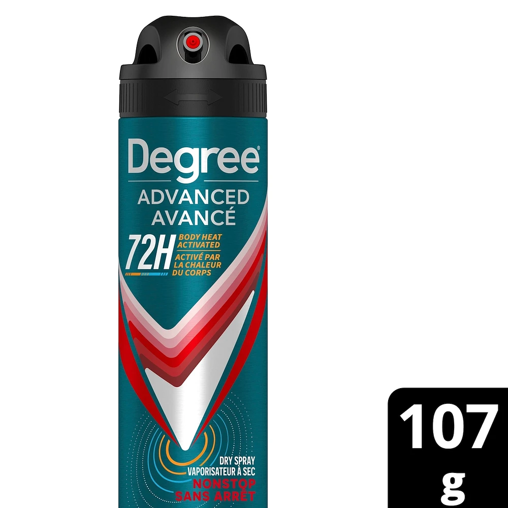 Antisudorifique en Vaporisateur à Sec pour 72 h de protection contre les odeurs et la transpiration Degree Men Advanced Sans Arrêt avec technologie MotionSense®