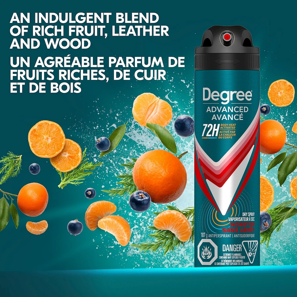 Antisudorifique en Vaporisateur à Sec pour 72 h de protection contre les odeurs et la transpiration Degree Men Advanced Sans Arrêt avec technologie MotionSense®