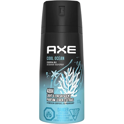 AXE  Deodorant Body Spray Long lasting odour protection with 48 hour light & refreshing scent Cool Ocean men’s deodorant formulated without aluminum 113 g