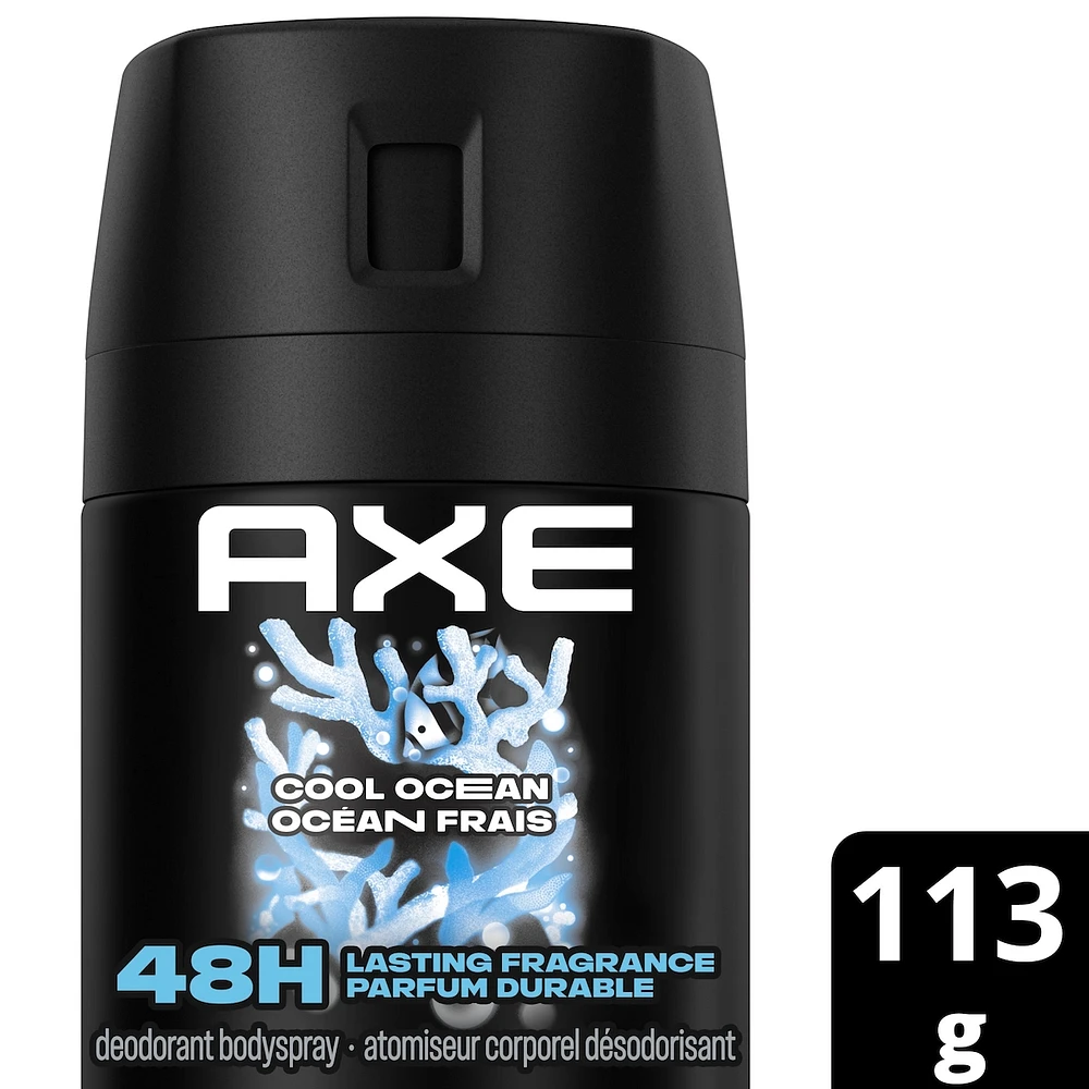 AXE  Deodorant Body Spray Long lasting odour protection with 48 hour light & refreshing scent Cool Ocean men’s deodorant formulated without aluminum 113 g