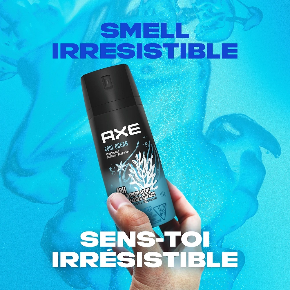 AXE  Deodorant Body Spray Long lasting odour protection with 48 hour light & refreshing scent Cool Ocean men’s deodorant formulated without aluminum 113 g