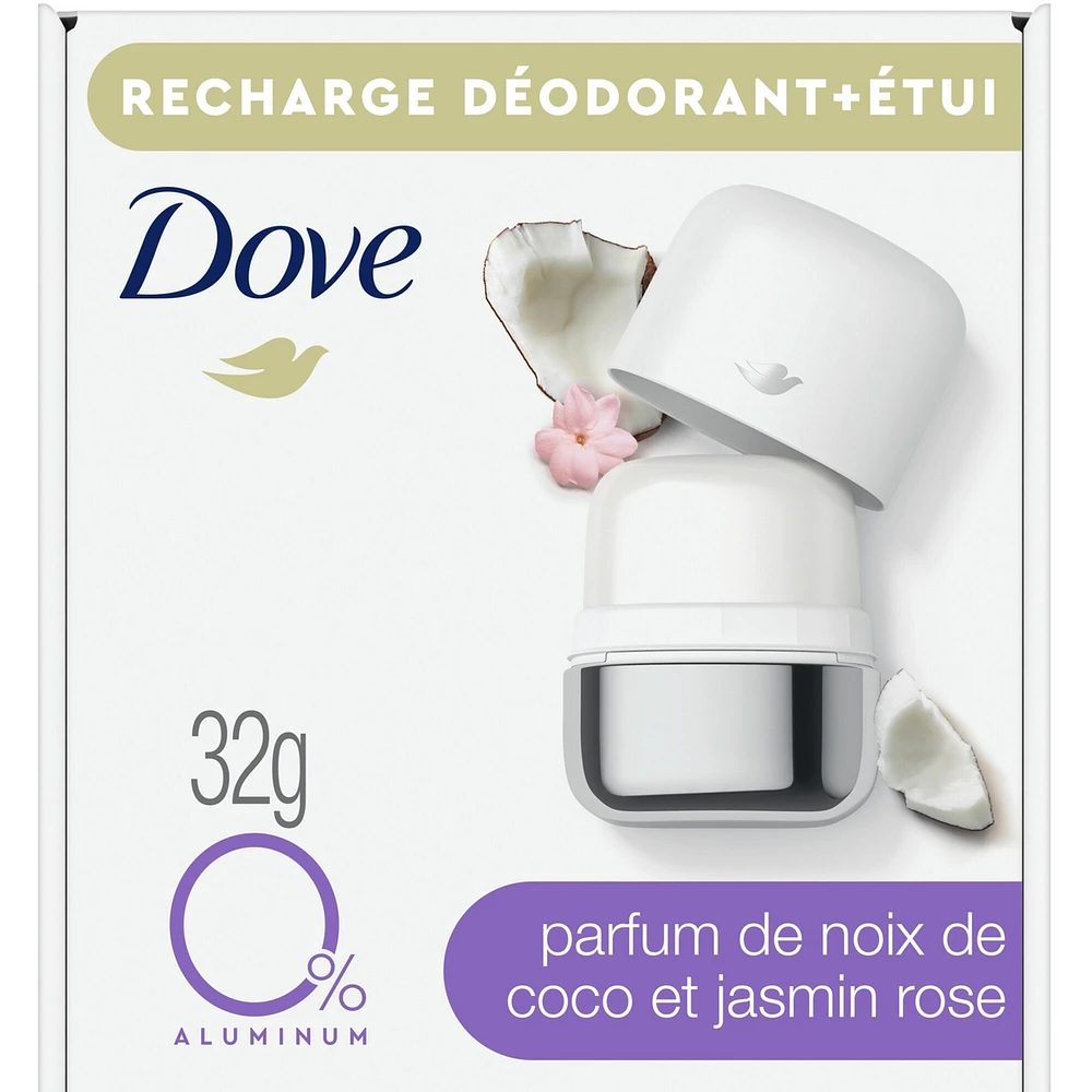 Ensemble de départ de Désodorisant rechargeable pour 48 h de protection anti-odeurs Dove 0 % Aluminium Coconut & Pink Jasmine désodorisant sans aluminium pour femmes 32 g