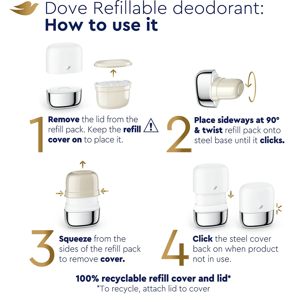 Ensemble de départ de Désodorisant rechargeable pour 48 h de protection anti-odeurs Dove 0 % Aluminium Coconut & Pink Jasmine désodorisant sans aluminium pour femmes 32 g