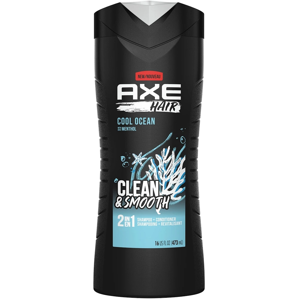 AXE 2 in 1 Shampoo & Conditioner for clean and smooth men's hair Cool Ocean made with menthol 473 ml